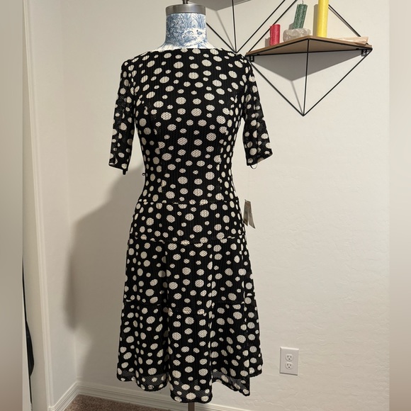 Anna Klein Polka Dot Mesh Drop Waist Dress 2 - Picture 1 of 5